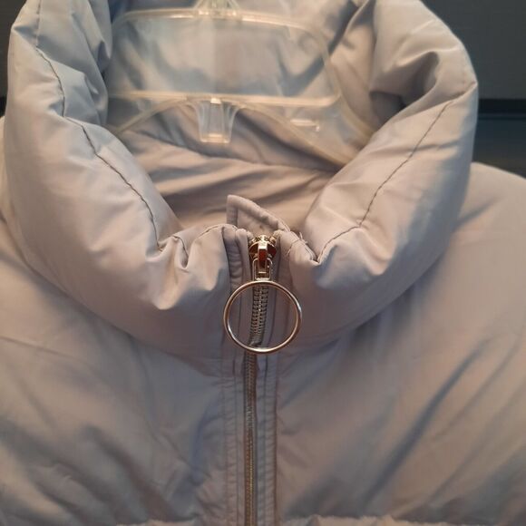 Gray Puffer Down Bomber Jacket Womens Large Zip Front Unbranded - Picture 4 of 8